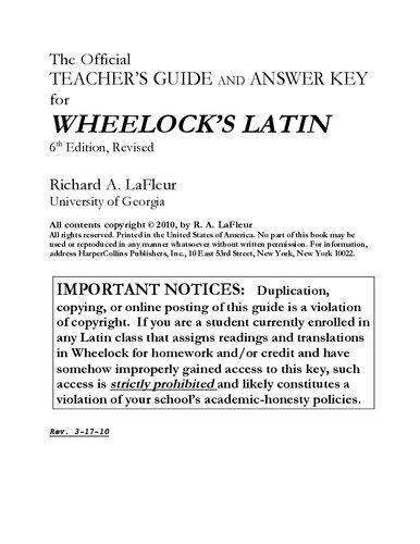 ﻿Wheelock's Latin, 6th Edition Revised ANSWER KEY