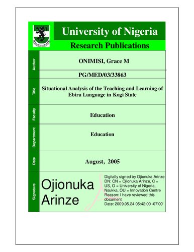 ﻿تحلیل موقعیتی آموزش و یادگیری زبان Ebira در ایالت کوگی