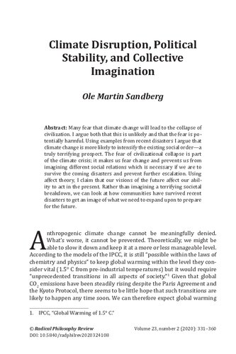 ﻿نقد و بررسی فلسفه رادیکال
اختلال در آب و هوا ، ثبات سیاسی و تخیل جمعی