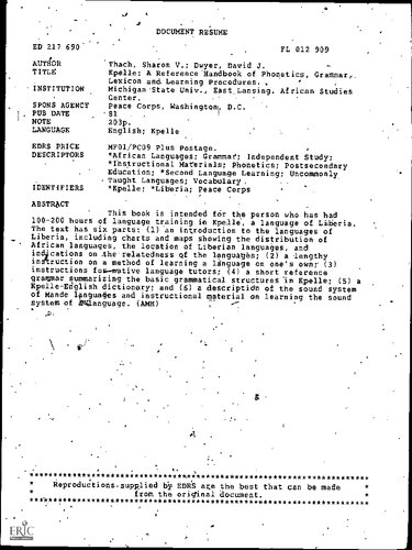 ﻿Kpelle: کتاب مرجع آواشناسی، گرامر، واژگان و روش های یادگیری