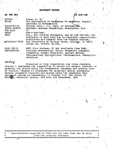 کاربرد مکانیک به هندسه (سخنرانی های رایج در ریاضیات)