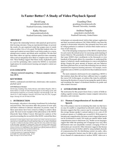 ﻿آیا سریعتر بهتر است؟: مطالعه سرعت پخش ویدیو