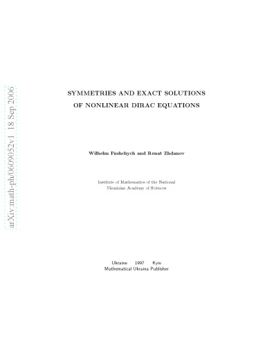﻿تقارن ها و جواب های دقیق معادلات غیرخطی دیراک