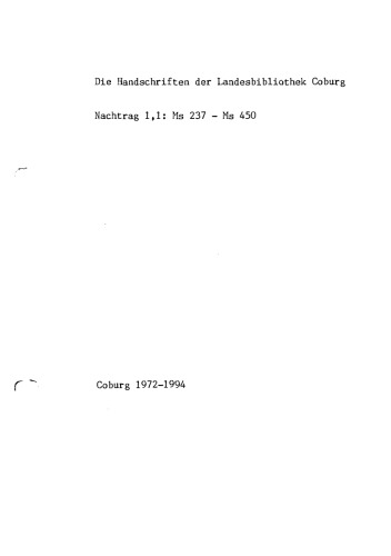 ﻿نسخه های خطی کتابخانه دولتی کوبورگ: ضمیمه 1.1: Ms 237 - Ms 450