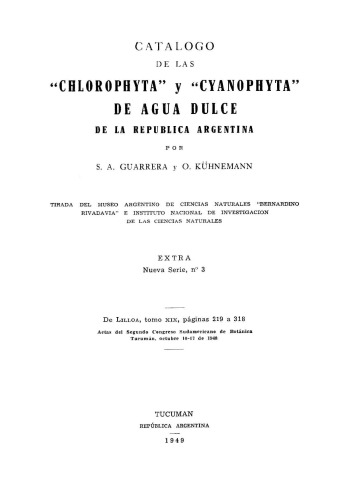 ﻿کاتالوگ کلروفیتا و سیانوفیتای آب شیرین جمهوری آرژانتین