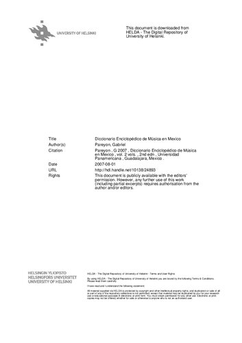 ﻿فرهنگ لغت دایره المعارف موسیقی در مکزیک I