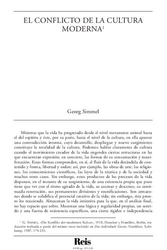 ﻿تضاد فرهنگ مدرن Simmel, Georg (REIS Nº 89. CLASSICAL TEXTS)