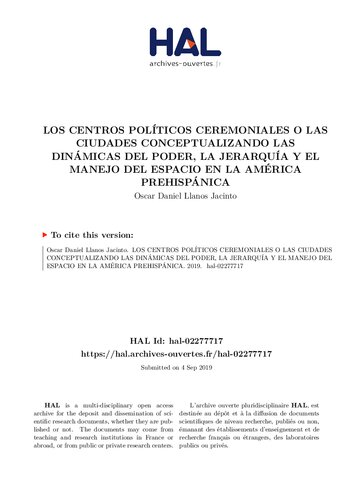 ﻿مراکز یا شهرهای تشریفاتی سیاسی. مفهوم سازی پویایی قدرت، سلسله مراتب و مدیریت فضا در آمریکای ماقبل اسپانیایی