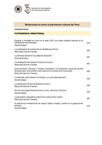 ﻿تأملاتی در مورد میراث فرهنگی پرو. میراث ناملموس