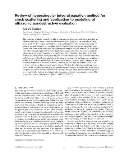 ﻿مرور روش معادله انتگرال Hypersingular برای پراکندگی ترک و کاربرد در مدل سازی ارزیابی غیر مخرب اولتراسونیک