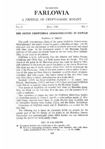 ﻿جنس Griffithsia (Rhodophyceae) در هاوایی