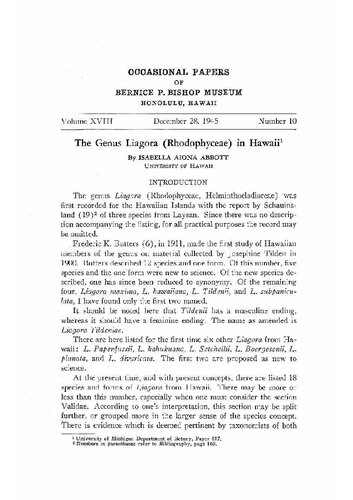 ﻿مقالات گاه به گاه موزه برنیس پی بیشاپ هونولولو ، هاوایی
تیره Liagora (Rhodophyceae) در هاوایی