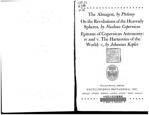 ﻿کتابهای بزرگ جهان غرب : جلد 16 : بطلمیوس / کوپرنیک / کپلر :