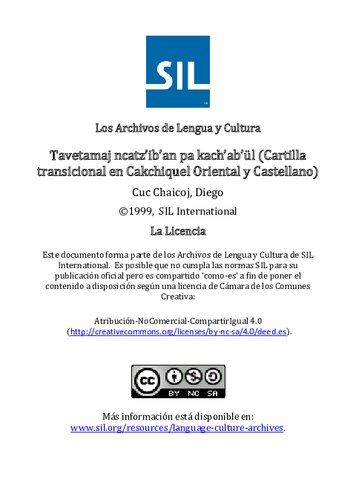 ﻿تاوتاماج نکتزیبعان پا کچابول. علامت انتقالی در Cakchiquel شرقی و اسپانیایی