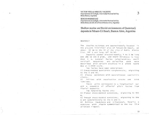 ﻿محیط های کم عمق دریایی و رودخانه ای نهشته های کواترنر در ساحل پهوئن-کو، بوئنوس آیرس، آرژانتین