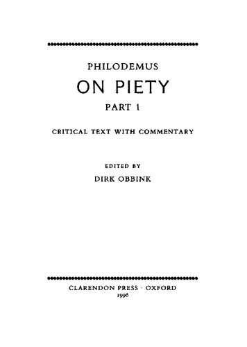 ﻿فیلودموس در مورد تقوا: متن انتقادی با تفسیر