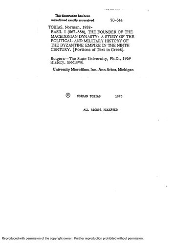 ﻿باسیل اول (867-886)، بنیانگذار سلسله مقدونیه - مطالعه تاریخ سیاسی و نظامی امپراتوری بیزانس در قرن نهم (پایان نامه دکترا)