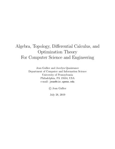 ﻿جبر ، توپولوژی ، حساب دیفرانسیل و نظریه بهینه سازی برای علوم و مهندسی کامپیوتر
