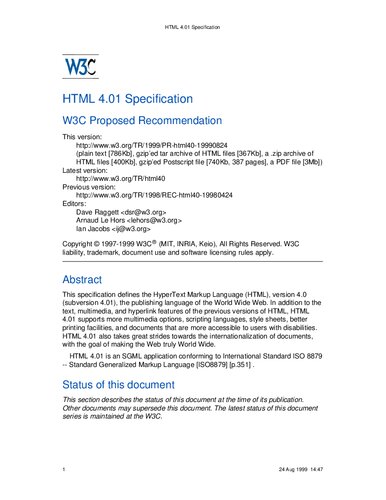 ﻿مشخصات HTML 4.01