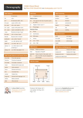 ﻿برگه های تقلب - CSS2