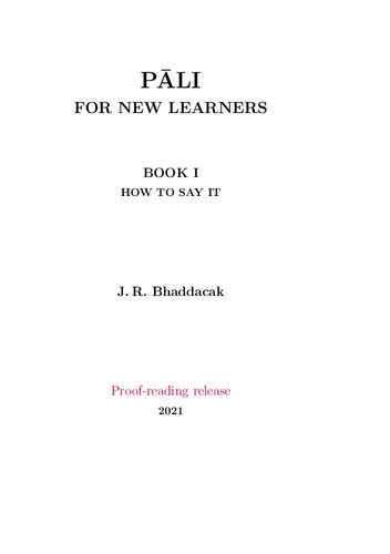 ﻿Pali for New Learners: Book 1, How to say it