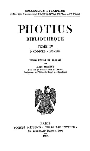 ﻿فوتیوس: کتابخانه، جلد چهارم: کدهای 223-229