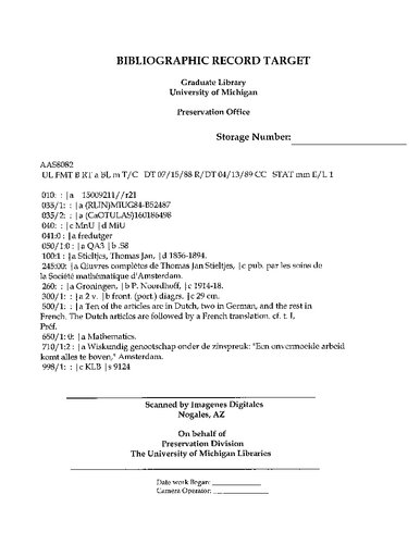 ﻿آثار کامل توماس جان استیلتس، میخانه. توسط انجمن ریاضی آمستردام