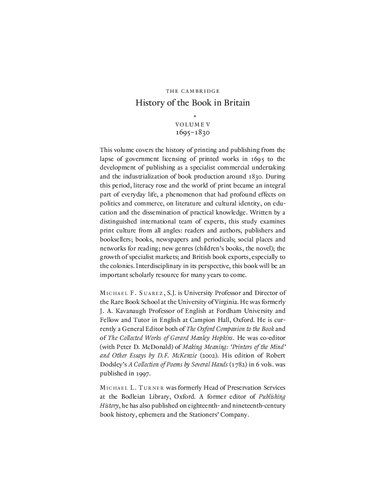 ﻿تاریخ کتاب کمبریج در بریتانیا: جلد پنجم، 1695-1830