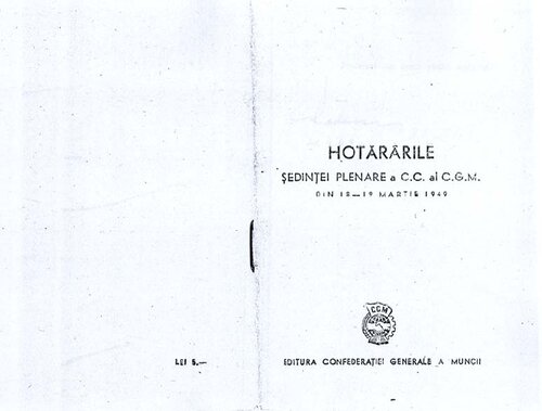 ﻿تصمیمات جلسه عمومی C.C. C.G.M. در تاریخ 18-19 مارس 1949.