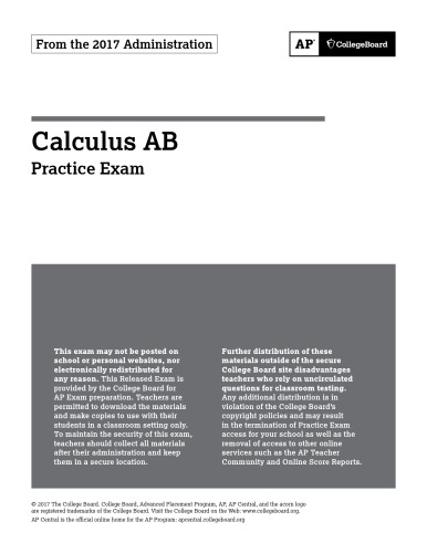 ﻿AP Calculus AB 2017 Practice Exam