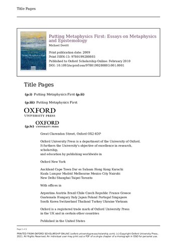 ﻿اول قرار دادن متافیزیک: مقالاتی در باب متافیزیک و معرفت شناسی