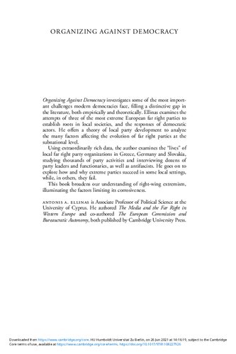 ﻿سازماندهی علیه دموکراسی: توسعه سازمانی محلی احزاب راست افراطی در یونان و اروپا