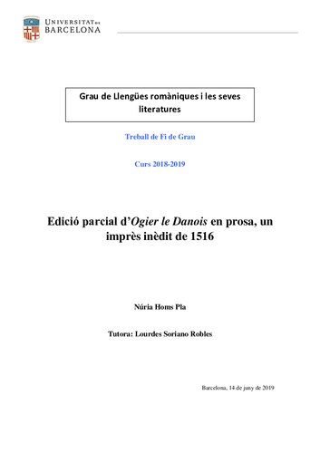 ﻿نسخه جزئی Ogier le Danois به نثر، چاپ منتشر نشده از 1516