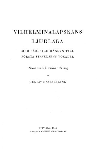 ﻿نظریه صدا Vilhelminalapskans، با توجه ویژه به مصوت های هجای اول