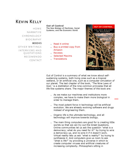 خارج از کنترل: زیست شناسی جدید ماشین آلات ، سیستم های اجتماعی و دنیای اقتصادی