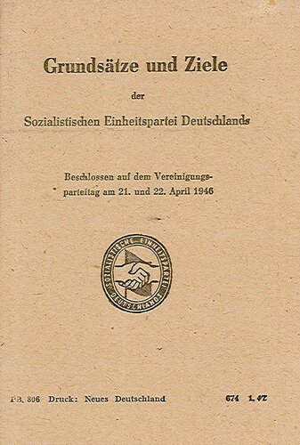 ﻿اصول و اهداف حزب اتحاد سوسیالیست آلمان. در کنفرانس حزب اتحاد در 21 و 22 آوریل 1946 تصمیم گرفت