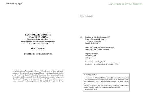 ﻿بحث شهروندی در آمریکای لاتین بحث های تاریخ نگاری و پیشنهادی نظری در مورد ارزش عمومی تخلفات انتخاباتی
