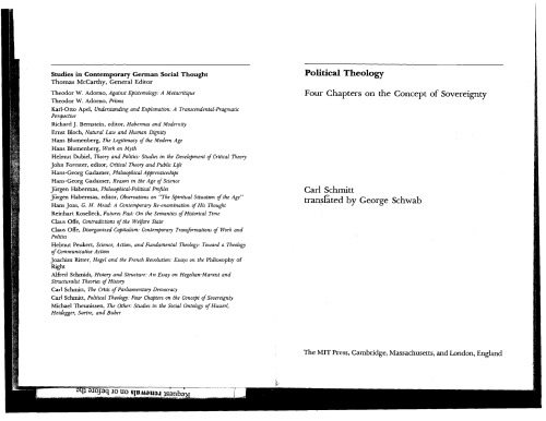 الهیات سیاسی: چهار فصل در مفهوم حاکمیت (مطالعات در اندیشه اجتماعی معاصر آلمان)