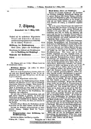 ﻿جلسه رایشستاگ - 1936 - 7 مارس (14 صفحه، اسکن، شکستگی)