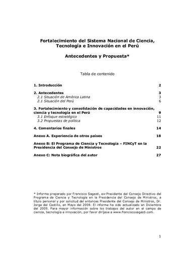 ﻿تقویت سیستم ملی علم، فناوری و نوآوری در پرو. پیشینه و پیشنهاد