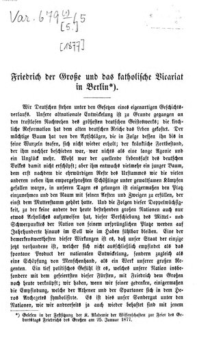 ﻿فردریک کبیر و معاونت کاتولیک در برلین