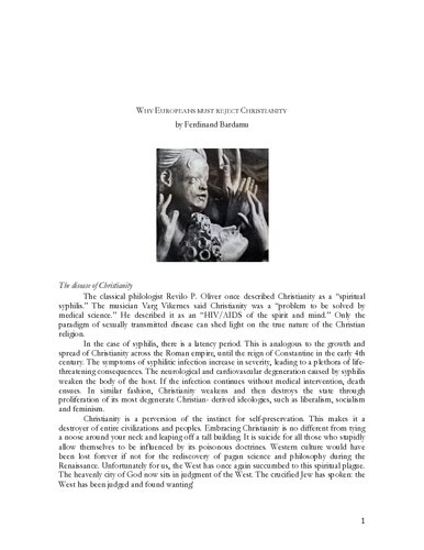 ﻿فردیناند باردامو - چرا اروپایی ها باید مسیحیت را رد کنند؟