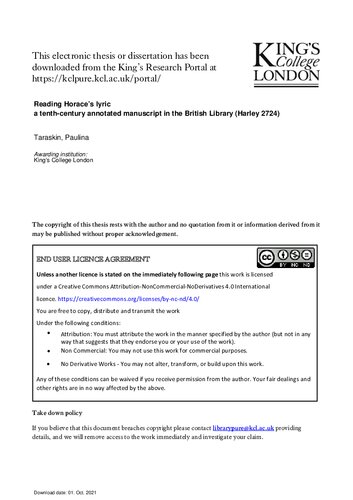 ﻿خواندن غزل هوراس: نسخه خطی مشروح قرن دهم در کتابخانه بریتانیا (هارلی 2724)