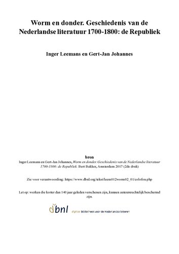 ﻿کرم و رعد و برق. تاریخ ادبیات هلندی 1700-1800: جمهوری