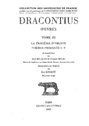 ﻿دراکونتیوس: آثار. جلد سوم: تراژدی اورست - اشعار سکولار I-V