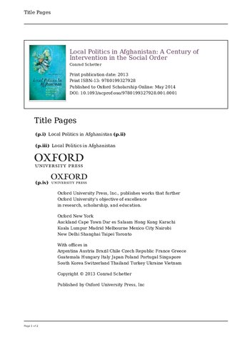 ﻿سیاست محلی در افغانستان: یک قرن مداخله در نظم اجتماعی