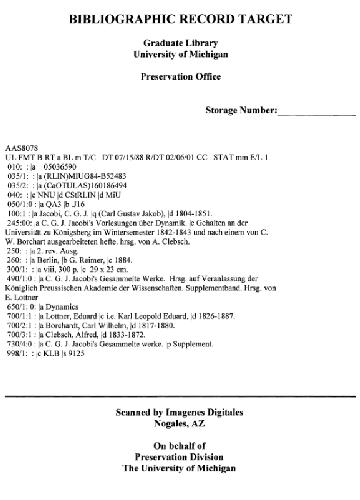 آثار گردآوری شده. Supplementband. سخنرانی در مورد دینامیک