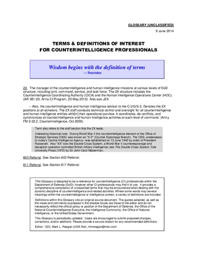 ﻿واژه نامه ضد اطلاعات - شرایط و تعاریف علاقه برای افراد حرفه ای CI - ژوئن 2014