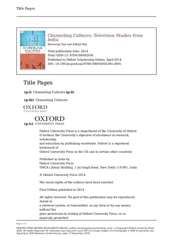 ﻿فرهنگ های کانالی: مطالعات تلویزیونی از هند