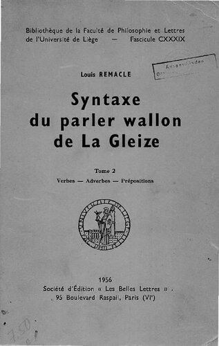 ﻿نحو صحبت والون از La Gleize، جلد 2 افعال - قیدها - حروف اضافه